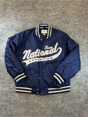 TNA Navy and White Varsity Bomber Jacket Size M